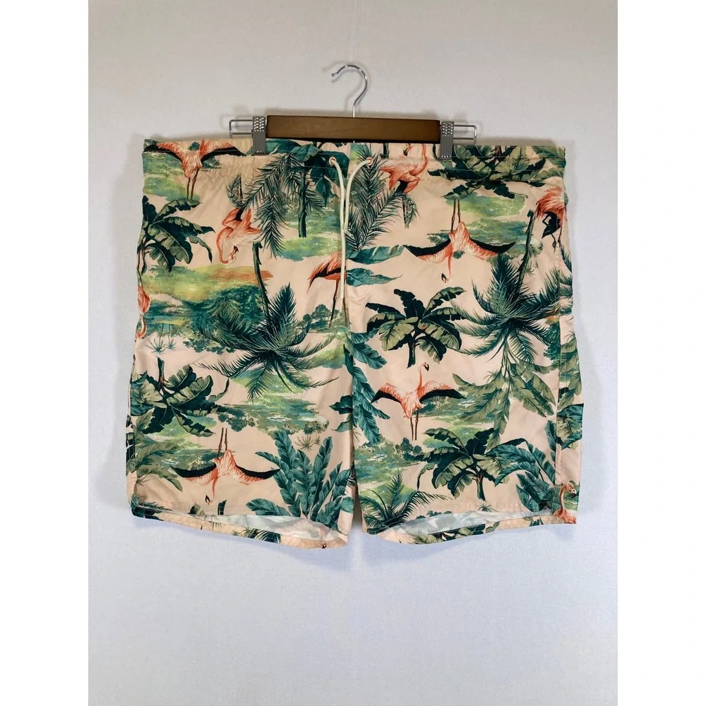 Tropical Flamingo Old Navy Mens 2XL Peach Pink Palm Tree‎ Swim Trunks 674325-05